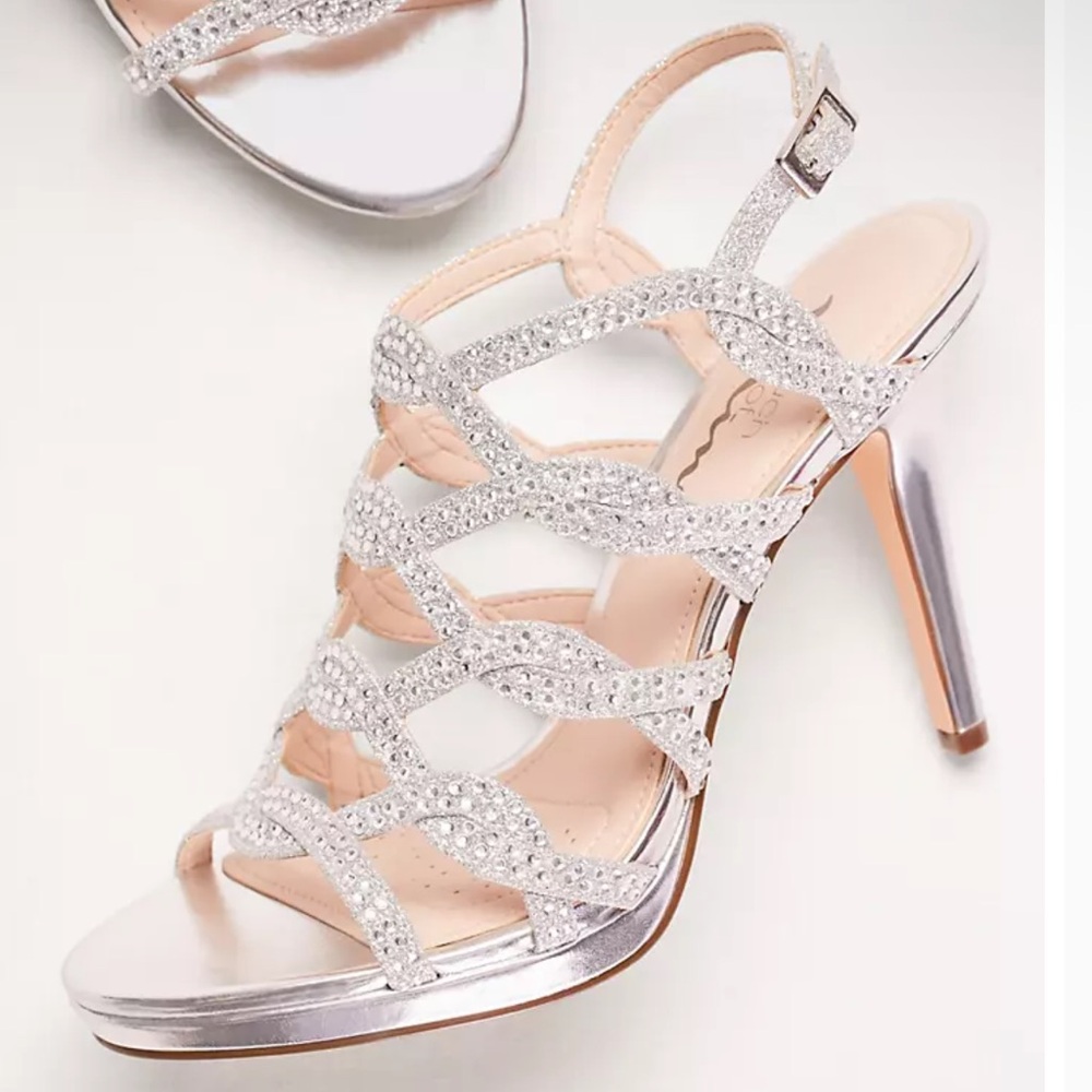 Nina Silver Glitter Strappy Heels - Picture 2 of 2